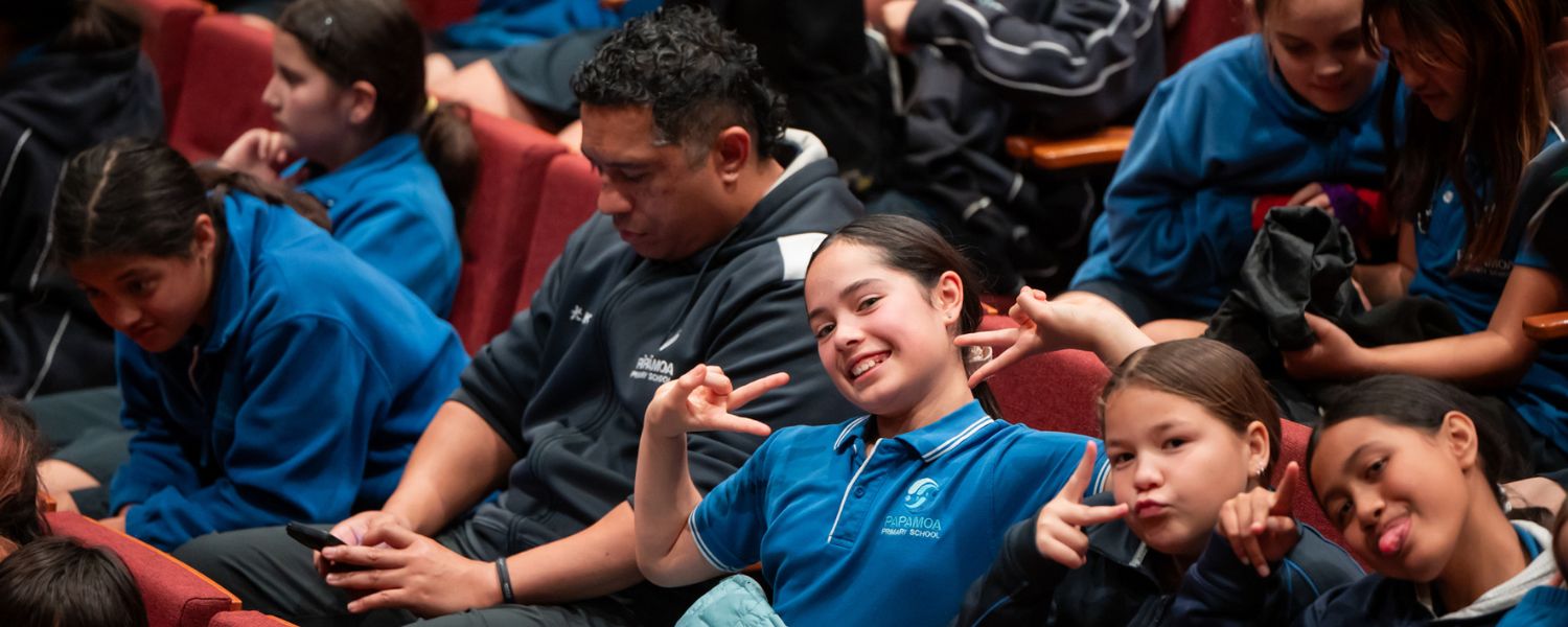 School groups attending a performance at Baycourt.